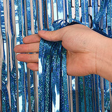 Load image into Gallery viewer, Hisredsun 4 pack Metallic Tinsel Curtains 3.2x8.2ft Sparkle Foil Fringe Curtains for Photo Backdrop Door Wall Hanging Party Christmas Decoration (light blue)