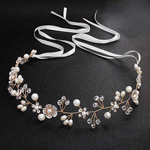 Load image into Gallery viewer, Uongeod Crystal Pearl Bridal Headband Bohemian Headpiece Leaf Hair Vine Flower Wedding Hair Accessories (Gold)