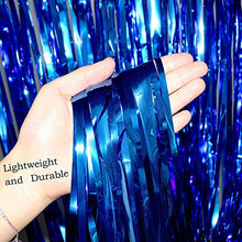 Load image into Gallery viewer, 3Pcs Blue Metallic Tinsel Foil Fringe Curtains,3.28ft x 6.56ft Blue Photo Booth Backdrop Streamer Curtain,Photo Booth Props,Ideal Bachelorette Party Supplies,Birthday, Christmas,New Year Decorations