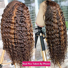 Load image into Gallery viewer, Highlight Deep Wave Wigs Human Hair P4/27 Ombre Lace Front Wigs Honey Blonde 180% Density Transparent Curly Water Wave 13X4x1 T Part Lace Frontal Wigs for Black Women 18Inch