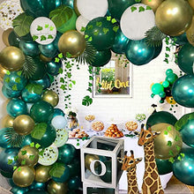 Load image into Gallery viewer, 128 PCS Jungle Theme Safari Decorations with Green Balloon Garland Arch Backdrop, Tropical Leaves Decoration, Ivy Vines, Birthday Party Supplies for Boy or Girl (green)