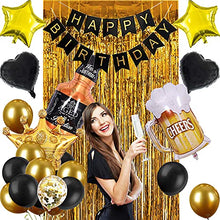 Load image into Gallery viewer, Birthday Decorations for Men, Birthday Party Decorations for Him Her, Happy Birthday Banner, Black Gold Birthday Decor Set for Men Women Girls Boys 21st 30th 40th 50th Birthday Party Supplies