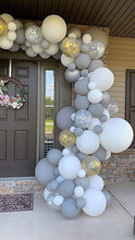 Load image into Gallery viewer, 113pcs Grey Balloon Arch Kit with Air Pump, Balloon Garland with White Gold Grey Balloons, Wall Hooks, Knotter for Birthday, Wedding, Engagement, Baby Shower, Bridal Shower and Party Decorations