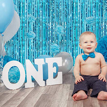 Load image into Gallery viewer, CHRORINE 2pcs 1m x 2.5m Light Blue Metallic Tinsel Foil Fringe Curtains Party Streamers Backdrop for Frozen Mermaid Birthday Baby Shower Bachelorette Bridal Shower Blue Party Decorations