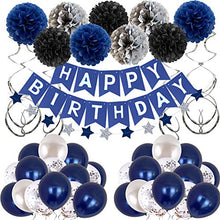 Load image into Gallery viewer, Birthday Decorations Men, Navy Blue and Silver Birthday Balloons for Boy Women Girls Happy Birthday Banner with Start Bunting, 60Pcs Birthday Party Decorations for 13th 16th 18th 30th 40th 50th 60th