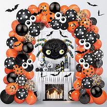 Load image into Gallery viewer, Halloween Balloon Arch - Halloween Balloon Garland Black Orange Confetti Latex Halloween Balloons with Spider Balloon for Kids Halloween Party Decorations Kit 121 Pack