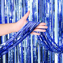 Load image into Gallery viewer, 2PCS Tinsel Foil Fringe Curtains Blue Metallic Shimmer Curtain Backdrop Foil Streamers Party Decorations Fringe Streamers Tinsel Curtains foil curtain For Christmas Birthday Party Wedding Door