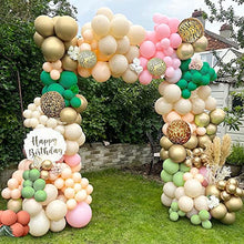 Load image into Gallery viewer, Balloon Arch Kit Jungle Safari,Sage Green Balloon Garland Kit Safari Party Decorations,Pink Green Apricot Coffee Metallic Gold Balloon Pack for Baby Shower Birthday Wedding Safari Theme Party Decor