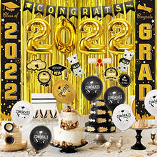 Load image into Gallery viewer, Graduation Decorations 2022, Black and Gold 2022 Graduation Balloons with Congratulations Banner, Hanging Swirl and Congrats Balloons for Graduation Party Decorations