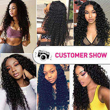 Load image into Gallery viewer, EMOL Hair Brazilian Human Hair Bundles with Closure 10 12 14+10 Inch Deep Wave Bundles with Closure Brazilian Curly Hair Bundles and 4x4 Free Part Lace Closure Natural Black Color