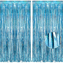 Load image into Gallery viewer, BRAVESHINE Blue Foil Fringe Curtain Party Backdrop, Metallic Tinsel Curtains Streamers Party Decor for Kids Frozen Unicorn Mermaid Decorations Baby Shower Ocean Theme Birthday Party (2Pack, 1x2.5m)