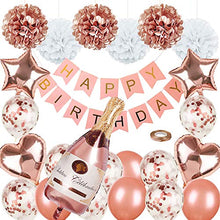 Load image into Gallery viewer, Rose Gold Party Decorations Happy Birthday Confetti Balloons with Banner,Giant Champagne Foil Balloons,Star Heart Foil Balloons,Tissue Paper Pompoms for 1st 2th 3td 16th 18th 21st 25th 30th 50th 60th