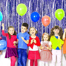 Load image into Gallery viewer, 3Pcs Blue Metallic Tinsel Foil Fringe Curtains,3.28ft x 6.56ft Blue Photo Booth Backdrop Streamer Curtain,Photo Booth Props,Ideal Bachelorette Party Supplies,Birthday, Christmas,New Year Decorations