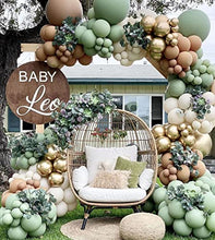 Load image into Gallery viewer, Jungle Safari Balloon Arch Kit, Safari Party Decorations Sage Green Balloon Garland Kit Green Balloons Coffee and Gold Balloons for Wild One 1st Birthday Decorations, Baby Shower Decorations