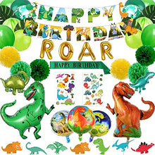 Load image into Gallery viewer, Dinosaur Party Supplies - 70 pcs for Birthday Decorations Dino Party Decorations for kids dinosaur party favors Dinosaur party balloons Dinosaur Cake Topper jungle Latex Balloons with Pump tattoo