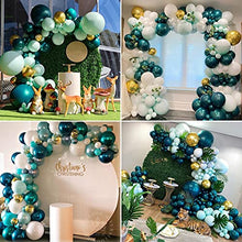 Load image into Gallery viewer, Balloon Arch Kit Teal Blue Balloon Garland Gray Green Latex Metallic Balloon Arches 95pcs Jungle Safari Birthday Party Decorations with Gold Leaves for Wild One Baby Shower Wedding