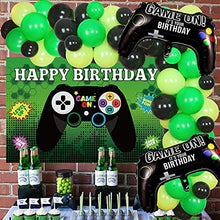 Load image into Gallery viewer, Sursurprise Video Game Balloons Garland Arch kit Black and Green, 77 Packs Balloons and Gaming Backdrop Photo for Kids Boys
