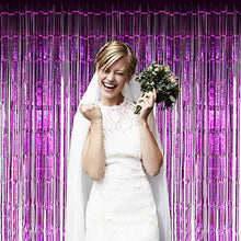 Load image into Gallery viewer, AILEXI 3 Pack Metallic Tinsel Curtains Foil Fringe Shimmer Streamers Curtain Door Window Decoration for Birthday Wedding Party Supplies 3ft*8ft - Purple