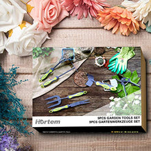 Load image into Gallery viewer, Hortem Garden Tools Set, 9PCS Gardening Tools Gifts for Women Men, Include Durable Steel Trowel Set, Large Garden Tote Bag, Garden Gloves and Hand Pruner