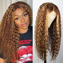 Load image into Gallery viewer, Highlight Deep Wave Wigs Human Hair P4/27 Ombre Lace Front Wigs Honey Blonde 180% Density Transparent Curly Water Wave 13X4x1 T Part Lace Frontal Wigs for Black Women 18Inch