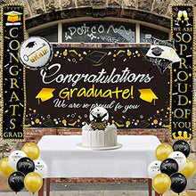 Load image into Gallery viewer, Recosis Graduation Decorations 2022 Congrats Grad - Black Graduation Banners Home Door Porch Signs, Booth Backdrop Photo Prop, Graduation Theme Balloons, Cake Topper for Graduation Party Supplies