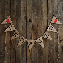 Load image into Gallery viewer, KOKER Engagement Party Decorations Burlap ENGAGED Banner-Engagement Decoration Wedding Burlap-Rustic Wedding Garland-Custom Spring Wedding Banner-Ornate