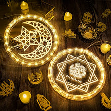 Load image into Gallery viewer, Eid Ramadan Decorative Window Lights, 8in Eid Moon Star Hanging Lights with Suction Cup Portable, Islam Mubarak Islamic Muslim Light Decor for Outdoor Indoor Bedroom Holiday (Moon and Star Style)