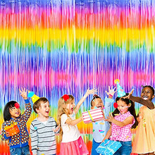 Load image into Gallery viewer, KONUNUS 2 Pack Metallic Tinsel Curtains, Rainbow Foil Fringe Curtain Foil Fringe Backdrop for Birthday Graduation Party Decorations (3.28 x 6.56 ft)