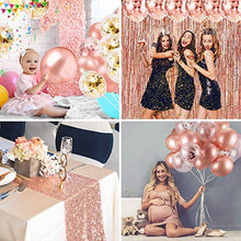 Load image into Gallery viewer, Rose Gold Party Decorations, Bachelorette Party, Balloons for Birthday Party Wedding ( Kit with Balloons, Tassel Garland, Foil Fringe Curtains, Gold Table Runner, Birthday Banner, Ribbons)