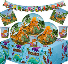 Load image into Gallery viewer, Dinosaur Party Supplies Set Dinosaur Birthday Party Decoration Kit For 16- Dino Plate Napkins Table Cover