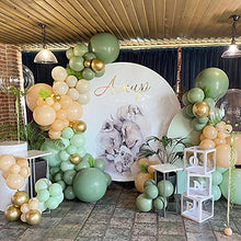Load image into Gallery viewer, Sage Green Balloon Arch Kit, 108 Pcs Olive Green Balloon Garland Arch Kit with White Gold Metallic Latex Balloon Decoration for Boys Girls Baby Shower, Birthday Party,Jungle Safari Party Decoration
