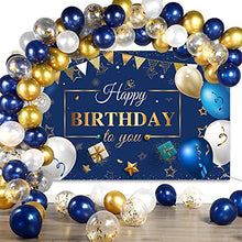 Load image into Gallery viewer, Navy Blue Birthday Confetti Balloons Kit Set 50 Pieces Blue Birthday Photography Backdrop Banner Package for Boys Girls Men Women Birthday Party Decorations Supplies (Navy Blue and Gold)