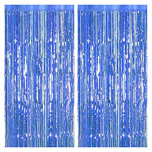 Load image into Gallery viewer, 2PCS Tinsel Foil Fringe Curtains Blue Metallic Shimmer Curtain Backdrop Foil Streamers Party Decorations Fringe Streamers Tinsel Curtains foil curtain For Christmas Birthday Party Wedding Door