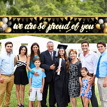 Load image into Gallery viewer, LOPOTIN Large We are so Proud of you Banner Graduation Decorations 2022 Black Gold Congratulations Banners Fabric Graduation Commencement Backdrop Grad Party Decoration 9.8 * 1.6Ft