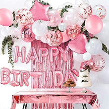 Load image into Gallery viewer, iZoeL Pink Birthday Party Decoration for Girls Happy Birthday Banner Baloons Fringe Curtain Foil Tablecloth Heart Star Foil Confetti Balloons and 10g Table Confetti for Women Birthday Party