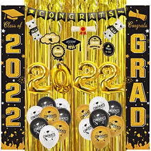 Load image into Gallery viewer, Graduation Decorations 2022, Black and Gold 2022 Graduation Balloons with Congratulations Banner, Hanging Swirl and Congrats Balloons for Graduation Party Decorations