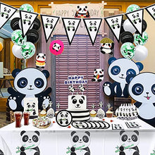 Load image into Gallery viewer, Panda birthday party decoration supplies,96 pcs of panda theme kit included panda cake topper,panda balloon,table cloth,Napkin for panda theme birthday,kids party decortion,baby shower,game day