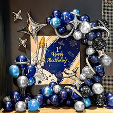 Load image into Gallery viewer, DJLLA Blue Balloon Arch Kit,Balloon Garland Navy Blue Latex Agate Ballon Blue Sliver Metallic Balloon Arches 85 Pack for Boy Men Birthday Space Party Baby Shower Ramadan Mubarak Halloween Decorations