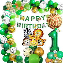 Load image into Gallery viewer, Jungle 1st Birthday Decorations Boys,AcnA Animal Safari Party Decorations with Jungle Safari Balloons,Animal balloons,40'' 1st Foil Balloon for Wild One Baby Boy First 1st Birthday Decoration recycled