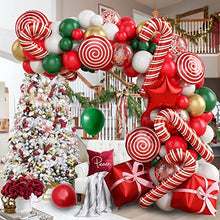 Load image into Gallery viewer, Christmas Balloon Arch Kit, 126PCS Christmas Arch with Red and White Christmas Balloons, Candy Cane Foil Balloons, Christmas Balloon Garland Arch Kit for New Year Xmas Holiday Party Decor