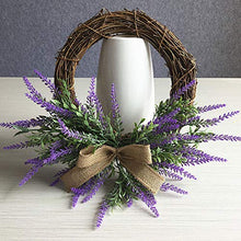 Load image into Gallery viewer, Warooma Artificial Spring Lavender Wreath with Bow,32.5cm Purple Flower Garland Farmhouse Arrangements Front Door Hanging Wall Home Wedding Decoration