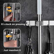 Load image into Gallery viewer, Broom Organizer,broom Holder Stainless steelmopholder waterproof and Non-slip ,suitable for Garden Garage Laundry Room Organization Broom Rack Wall-mounted (4 Hooks and 5 Slots)