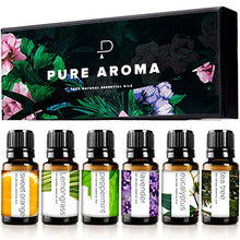 Load image into Gallery viewer, Essential Oils by PURE AROMA 100% Pure Therapeutic Grade Oils kit- Top 6 Aromatherapy Oils Gift Set-6 Pack, 10ML(Eucalyptus, Lavender, Lemon Grass, Orange, Peppermint, Tea Tree)