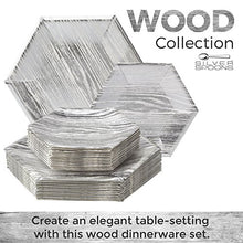 Load image into Gallery viewer, Party Disposable 36 PC DINNERWARE Set Dinner 18 Side Heavyweight Paper Plates | Hexagon Design | for Upscale Wedding and Dining (Wood Collection – Silver)