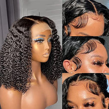 Load image into Gallery viewer, 10 Inch Natural Black Short Bob Wig Deep Wave Curly Lace Front Human Hair Wig13x6x1 T Part Transparent Lace Front Wig For Black Women