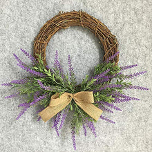 Load image into Gallery viewer, Warooma Artificial Spring Lavender Wreath with Bow,32.5cm Purple Flower Garland Farmhouse Arrangements Front Door Hanging Wall Home Wedding Decoration