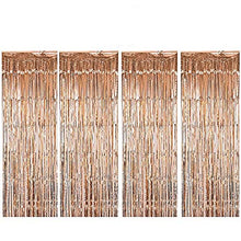 Load image into Gallery viewer, Shiny Metallic Foil Fringe Tinsel Curtain Rose Gold Shimmer Curtain Door & Window Curtain Party Decoration Champagne Themed Bridal Shower Supplies (3 ft X 6 ft) (4 Pack)