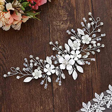 Load image into Gallery viewer, Vakkery Bride Flower Wedding Hair Vines Silver Crystal Headbands Floral Bridal Hair Accessories for Women and Girls