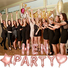 Load image into Gallery viewer, YINVA 67Pack Rose Gold Hen Party Decorations, Hen Party Balloons, Rose Gold Confetti Latex Balloons and Star Heart Foil Balloons Hen Party Banner for Party Supplies Wedding Decoration