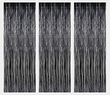 Load image into Gallery viewer, AILEXI 3 Pack Metallic Tinsel Curtains Foil Fringe Shimmer Streamers Curtain Door Window Decoration for Birthday Wedding Party Supplies 3ft*8ft - Black